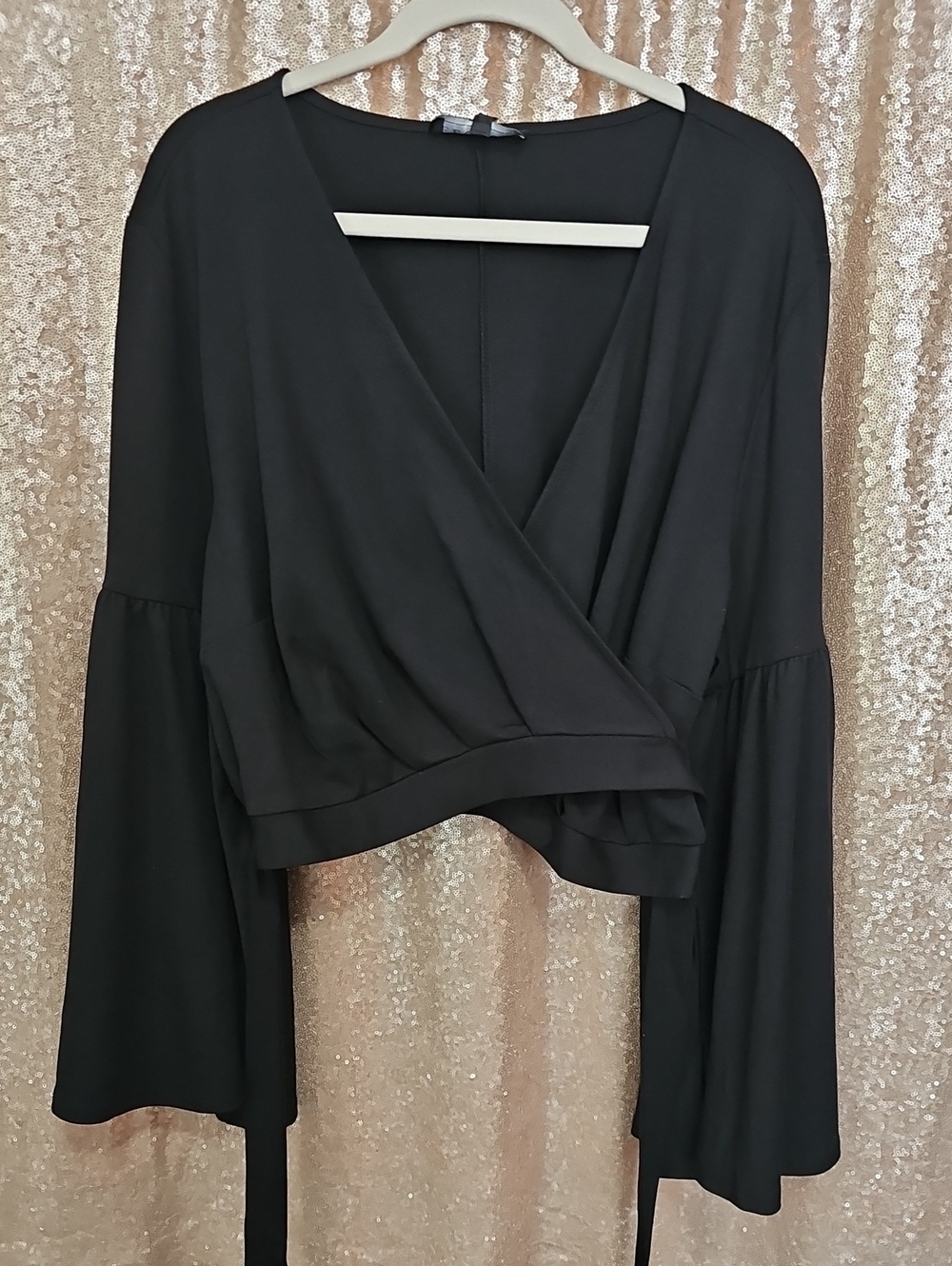 Black Wrap Front Bell Sleeve Top - Eloquii